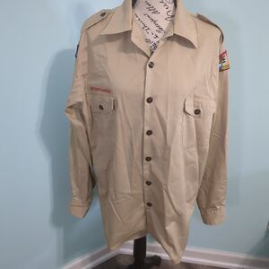 Boy Scouts of America BSA Shirt Men Tan Plain Long Sleeve vintage large